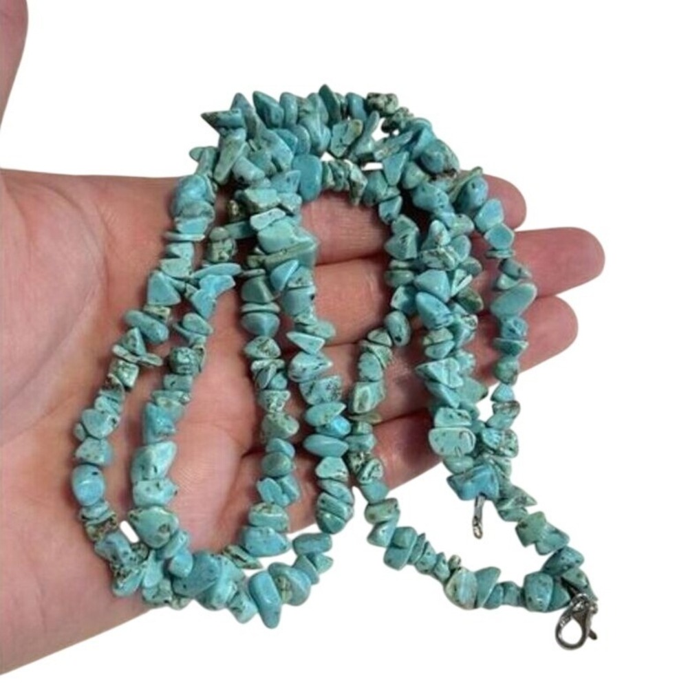 Blue Turquoise Sterling Silver 925 Clasp ATI China Necklace Beaded Multi Strand